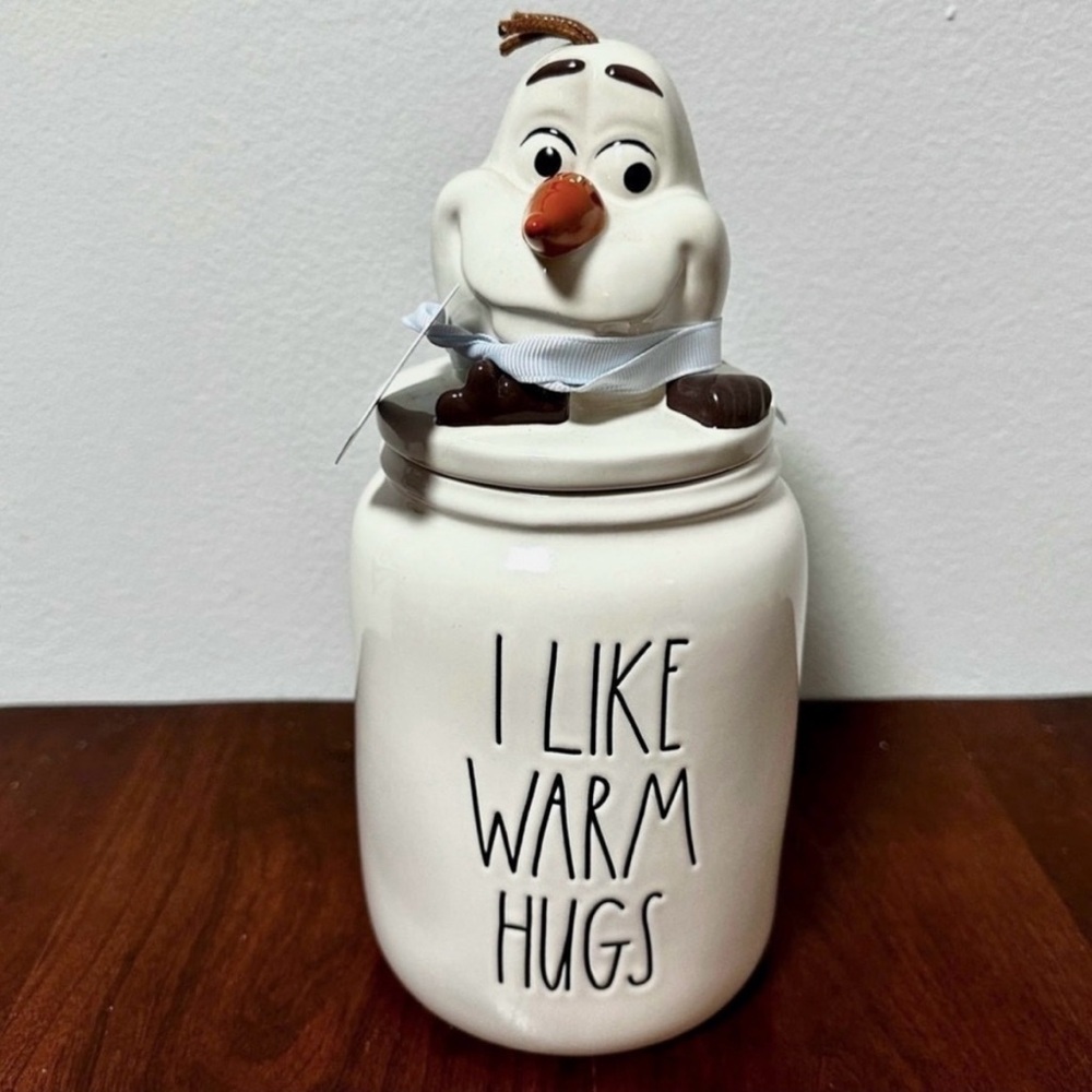 NWT Rae Dunn Disney Olaf Frozen I Like Warm Hugs Canister Ceramic Jar With Lid
